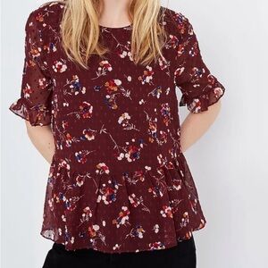 Madewell Ruffle Peplum Swing Top in Clipdot Carnation Toss  Size Medium